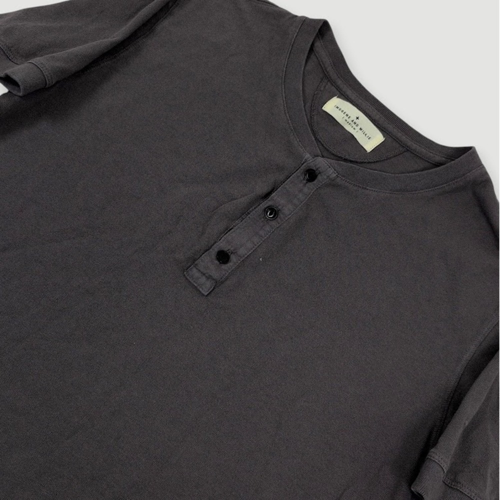 Imogene + Willie Knit Henley Mens Medium Faded Black Casual Quiet Luxury USA